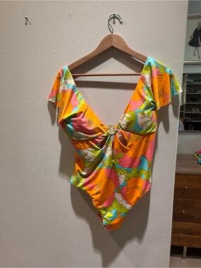 Trina Turk Multi-Color Floral Ring-Front One-Piece
